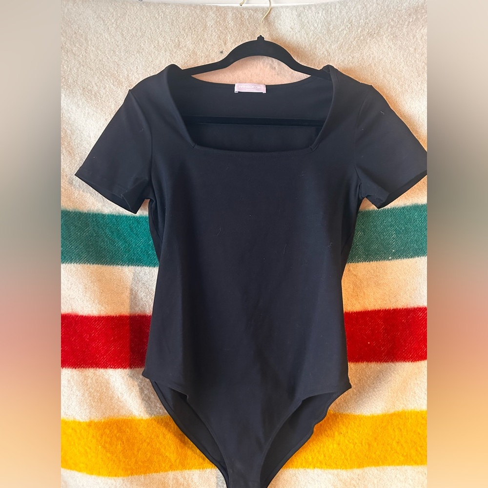Black square neck body suit